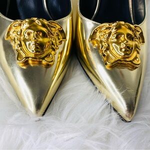 Versace Medusa Head Palazzo Tribute Gold Metallic Leather Pumps